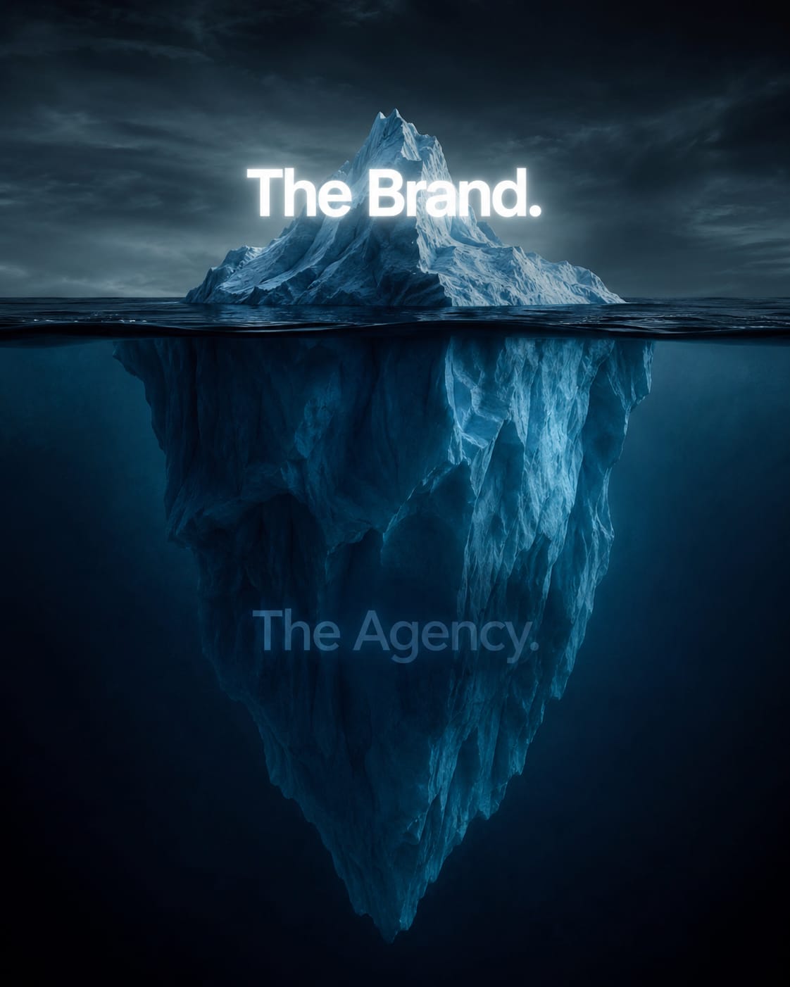 Digital marketing agency as the hidden force behind successful brand building illustrated through an iceberg concept